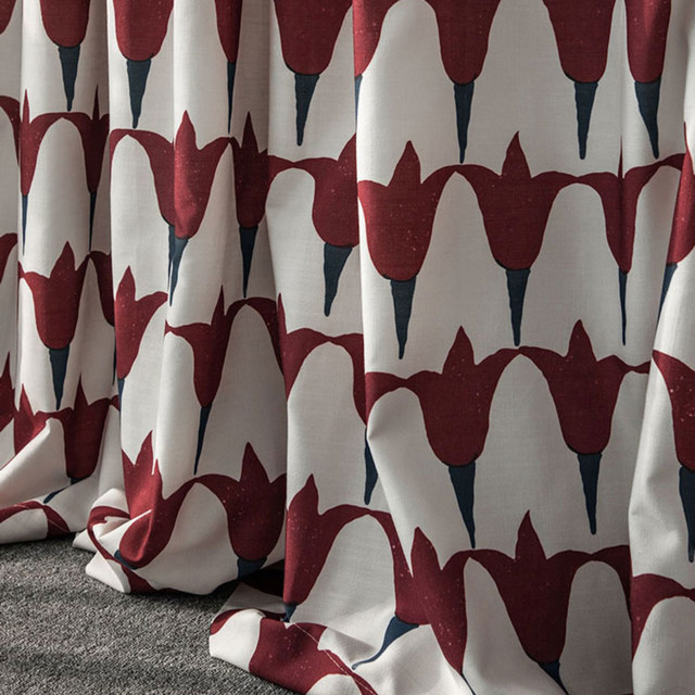 Tulip Fever Karminrot Blumensamt Vorhang 1