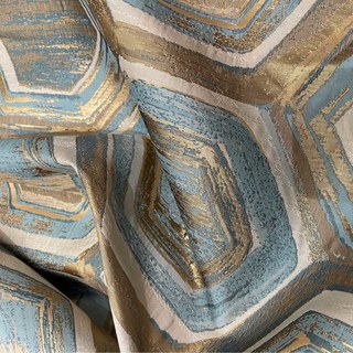 Wabenmuster Luxus Jacquard Sechseck Geometrisch Türkisblau & Metallic Gold Vorhang 6