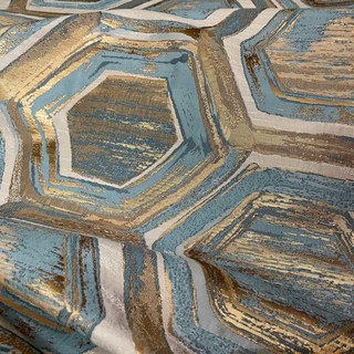 Wabenmuster Luxus Jacquard Sechseck Geometrisch Türkisblau & Metallic Gold Vorhang 5