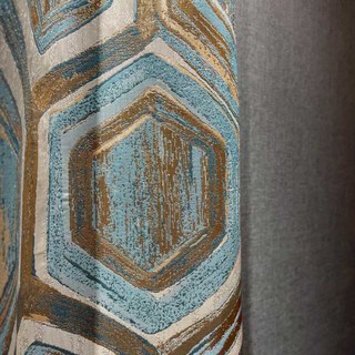 Wabenmuster Luxus Jacquard Sechseck Geometrisch Türkisblau & Metallic Gold Vorhang 4