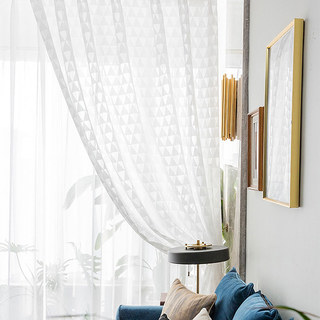 Romantische Dimension Elfenbeinfarbene Dreiecke Geometrischer Voile Vorhang 3