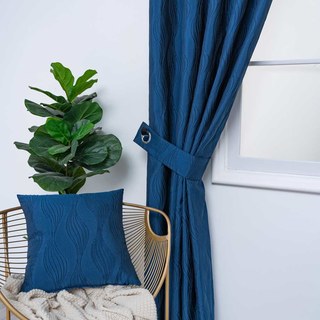 Surf 3D Jacquard Wellenmuster Marineblau Samtvorhang 3