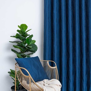 Surf 3D Jacquard Wellenmuster Marineblau Samtvorhang 2