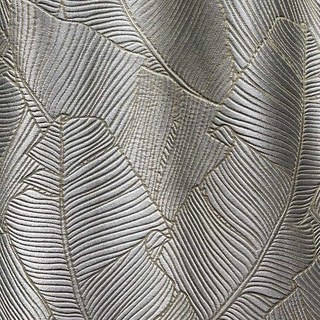 Bananenblätter Luxus 3D Jacquard Silber Grau Vorhang mit Gold Details 5