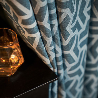 Bishamon Kikko Mid Century Modern Geometrischer Dunstblauer Vorhang 2