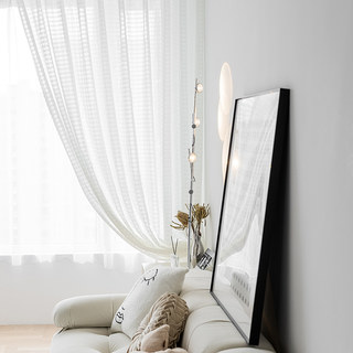 Bubble Up Elfenbeinweißes kariertes Gitter-Knittervoile-Vorhang 5