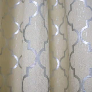 Marokkanischer Gitter Beige und Metallic Silber Arabesker Geometrischer Vorhang 2