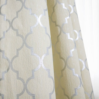 Marokkanischer Gitter Beige und Metallic Silber Arabesker Geometrischer Vorhang 4
