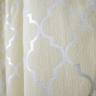 Marokkanischer Gitter Beige und Metallic Silber Arabesker Geometrischer Vorhang 3