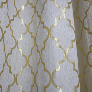 Marokkanischer Gitter Crème und Metallic Gold Arabeske Geometrischer Vorhang