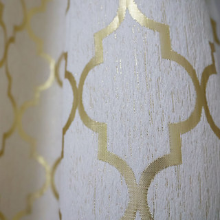 Marokkanischer Gitter Crème und Metallic Gold Arabeske Geometrischer Vorhang 3