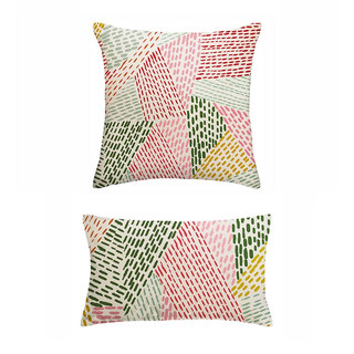 Hauch von Farbe Pink Grün Geometrischer Samtvorhang 5