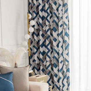 Enigma Chenille Geometrischer Blau- und Brauner Vorhang 4