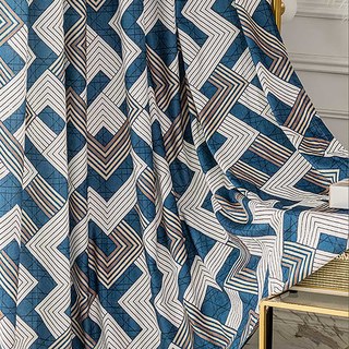 Enigma Chenille Geometrischer Blau- und Brauner Vorhang 2