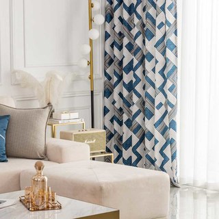 Enigma Chenille Geometrischer Blau- und Brauner Vorhang 3