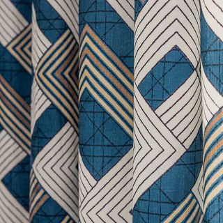 Enigma Chenille Geometrischer Blau- und Brauner Vorhang 6