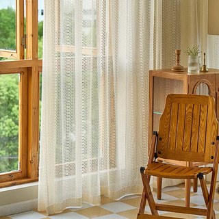 Böhmisch Cremefarbener Geometrischer Spitzennetzvorhang 5