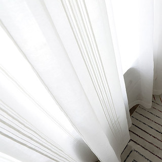 Urban Melody Weiß-Elfenbein Gestreifte Voile Gardine 5