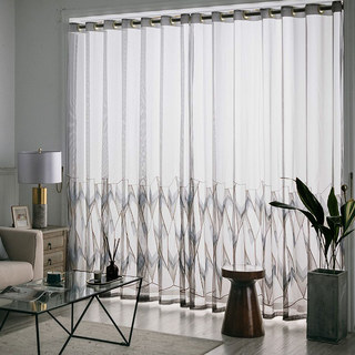 Geometrischer bestickter schimmernder blau gold grauer Voile Vorhang 3