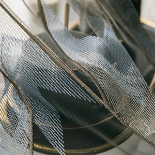 Geometrischer bestickter schimmernder blau gold grauer Voile Vorhang 7