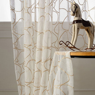 Pebble Beach Gold bestickte Kreise Elfenbeinweiß Voile Vorhang 3