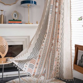 Tribal Fusion Schwarz & Orange Geometrische Leinen Boho Vorhänge 5