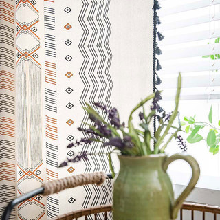 Tribal Fusion Schwarz & Orange Geometrische Leinen Boho Vorhänge 4
