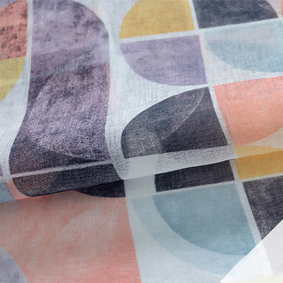 Vigour Mehrfarbiges Mid-Century Modernes Lila Geometrisches Leinen-Voile-Vorhang