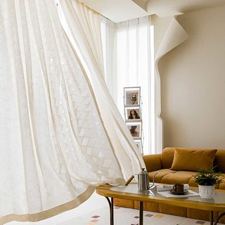 Diamantgitter Geometrisch Schwerer Elfenbeinfarbener Weißer Voile Vorhang 2