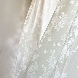 Verzauberter Garten Rose & Schmetterling Blumenmuster Elfenbeinweiß Voile Vorhang 4