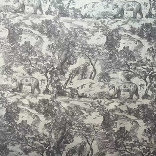 Forstgeschichte Toile de Jouy Bär Leopard Eule Grau Schwarzout Tierdruck Vorhänge