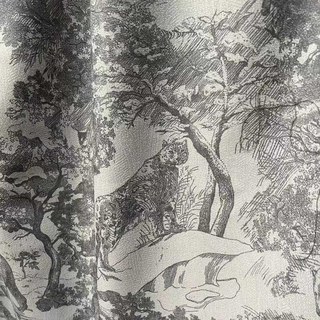 Forstgeschichte Toile de Jouy Bär Leopard Eule Grau Schwarzout Tierdruck Vorhänge 7