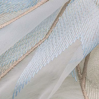 Geometrischer bestickter schimmernder blau gold weißer Voile Vorhang