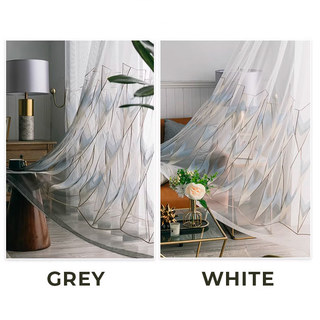 Geometrischer bestickter schimmernder blau gold weißer Voile Vorhang 3