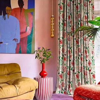 Head Over Roses Graffiti Rot Grün Blumen Samtvorhänge 3