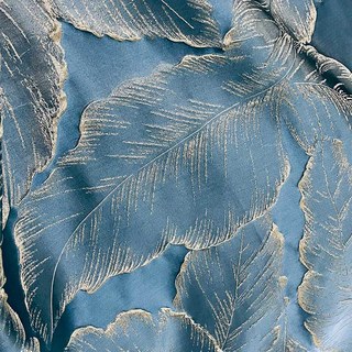 Paradise Luxuriöse 3D Jacquard Tropische Blätter Eierschalenblau Vorhang mit Gold Details 4