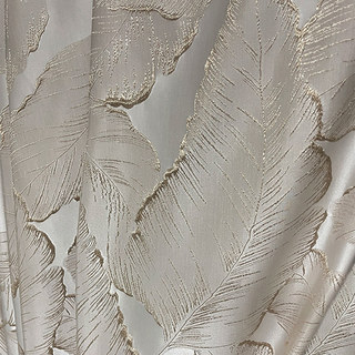 Paradise Luxuriöse 3D Jacquard Tropische Blätter Mocha Vorhänge mit Gold Details 3