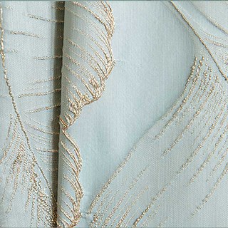 Paradise Luxuriöse 3D Jacquard Tropische Blätter Pastellblaue Vorhänge mit Golddetails