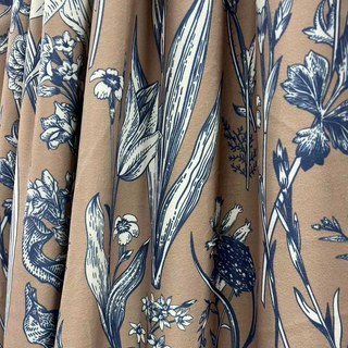 Velours Floraison Braun und Blaue Samt Blumenvorhänge 2