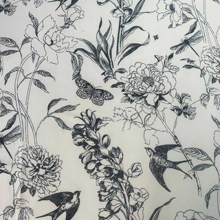 Geflügelter Frühling Schwarz-Weiß Leinen-Stil Blumenvorhänge