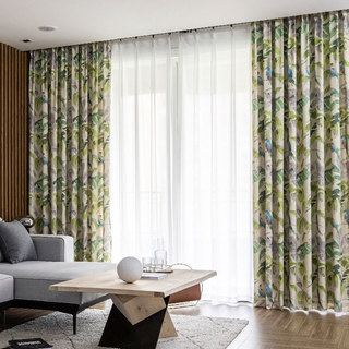 Verde Vista Tropische Blätter und Papageien Grüne Gardine 4