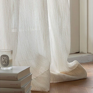 Fleece Cloud Cream Off White Texturierte Streifen Voile Vorhang 2
