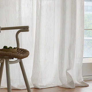 Flauschige Wolke Elfenbeinfarbene Strukturierte Gestreifte Voile Gardine 2