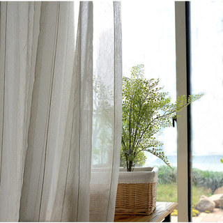 Französisch Vintage Strukturierter Gestreifter Leinen Voile Vorhang 2