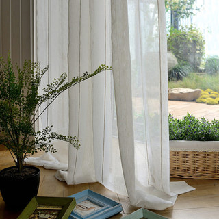 Französisch Vintage Strukturierter Gestreifter Leinen Voile Vorhang