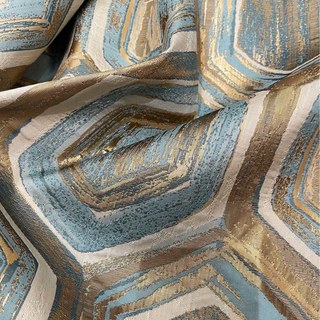 Wabenmuster Luxus Jacquard Sechseck Geometrisch Türkisblau & Metallic Gold Vorhang 7