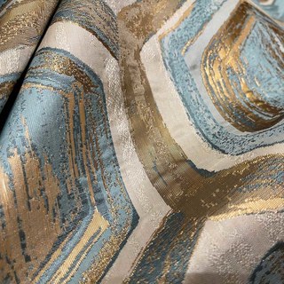 Wabenmuster Luxus Jacquard Sechseck Geometrisch Türkisblau & Metallic Gold Vorhang 8