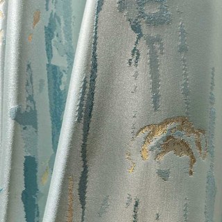 Nebelregen Jacquard Kunstseide Creme & Pastellblau Blumenmuster Vorhang mit Golddetails 4