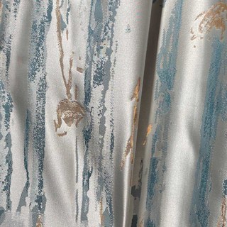 Nebelregen Jacquard Kunstseide Creme & Pastellblau Blumenmuster Vorhang mit Golddetails 5