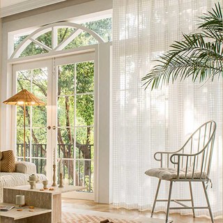 Ätherisches Gitter Elfenbeinweiß Leinenoptik Voile Vorhang 2